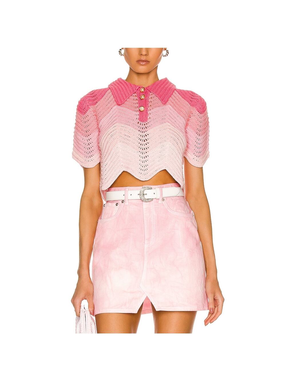 Casablanca Ombre Pink Crochet Polo Top Size XS